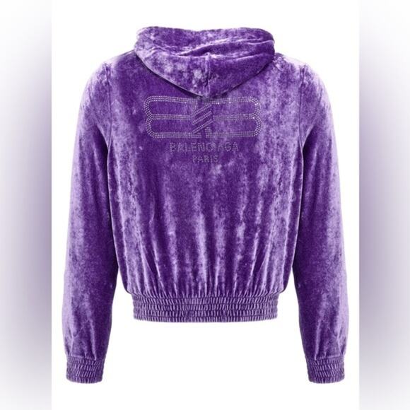 Balenciaga Zipped Velvet Hoodie Purple Sequin Velvet Hoodie XL AUTHENTIC - Picture 1 of 13